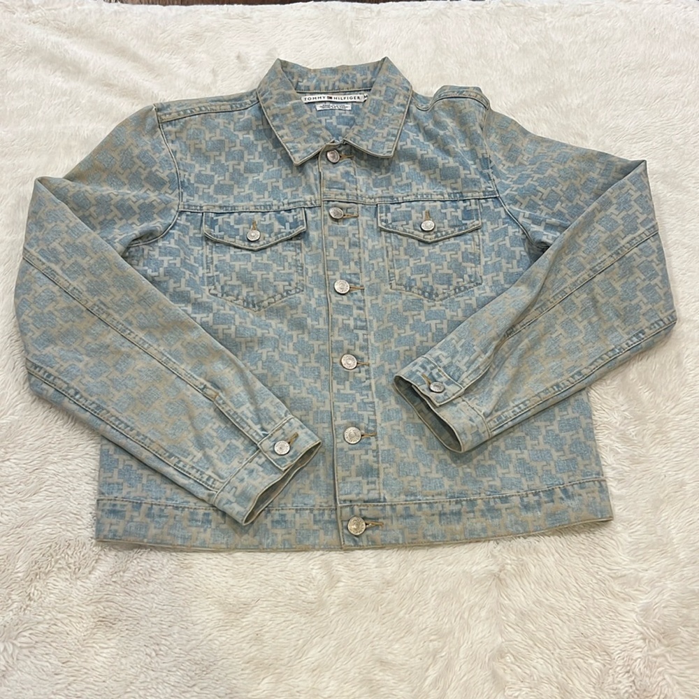 Tommy Hilfiger Denim Trucker Jean Jacket Men's Medium Monogram Logo Unisex Y2K